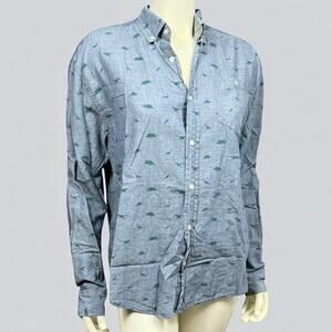 Vintage Random Access Grey Dinosaur Print Button-Down Shirt - Medium